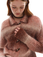 someone sometimes Soft Mohair Blend Lapel Collar Button Front Women Pink Brown Gradient Cardigans