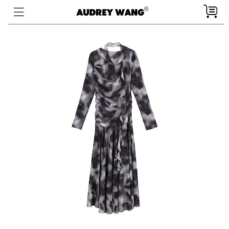 audreyyang_Elegant_Sash_Fitted_Knit_Long_Sleeve_Grey_Ombre_Maxi_Dresses_MISSTT
