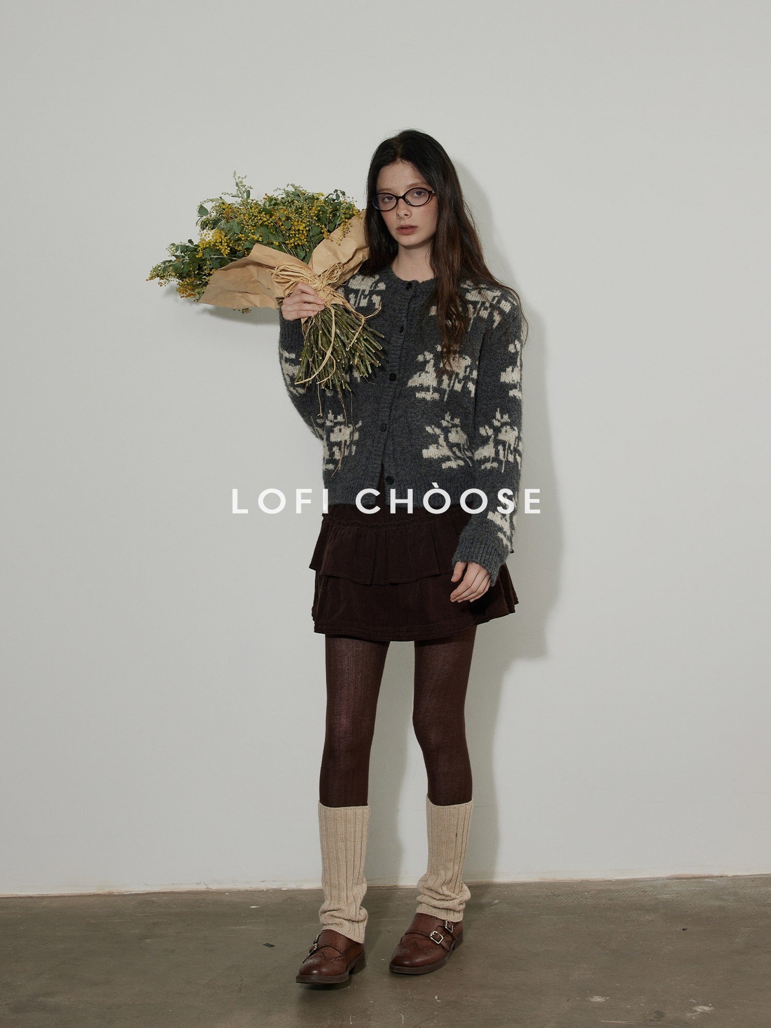 Lofi choose High Waist Cotton Puff Skirt Loose Commuter Women Brown Mini Skirts