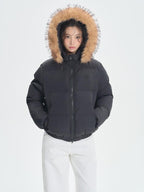 ikyou Thick Embroidered Detachable Hood Straight Fit Commuter Polyester Puffer Jackets