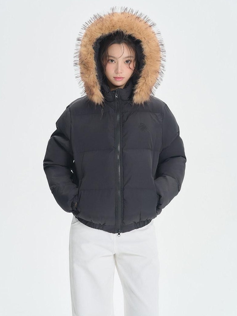 ikyou Thick Embroidered Detachable Hood Straight Fit Commuter Polyester Puffer Jackets