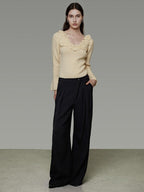unspoken High Waist Tie Detail Minimalist Breathable Office Black Polyester Wide Leg Pants