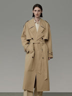 unspoken Pure Cotton Double Breasted Long Straight Minimal Women Khaki Trench Coats