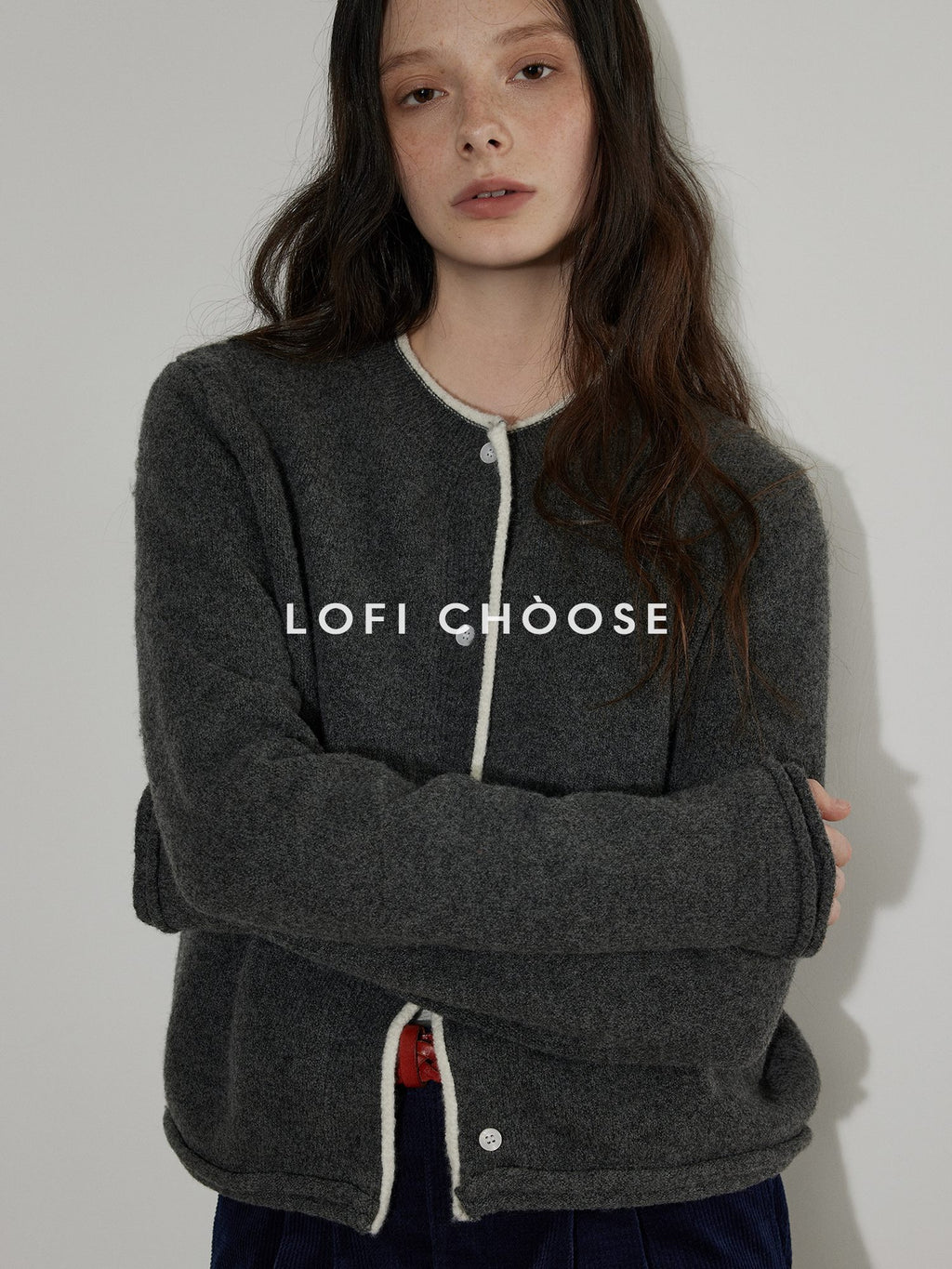 Lofi choose Cozy Contrast Trim Rolled Cuff Relaxed Fit Office Women Knit Button Cardigans