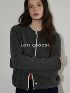 Lofi choose Cozy Contrast Trim Rolled Cuff Relaxed Fit Office Women Knit Button Cardigans