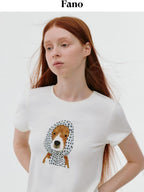 fano Soft Cotton Korean Slim Round Neck Animal Print Women Short Sleeve T-Shirts