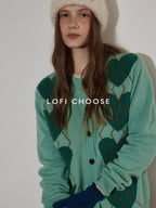 Lofi choose Soft Polyester Wool Knit Romantic Colorblock Heart Button Women Cardigans