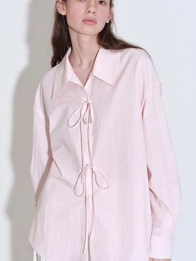fano Shape Retention Lyocell Blend Korean Work Loose Turn Collar Pink Women Blouses