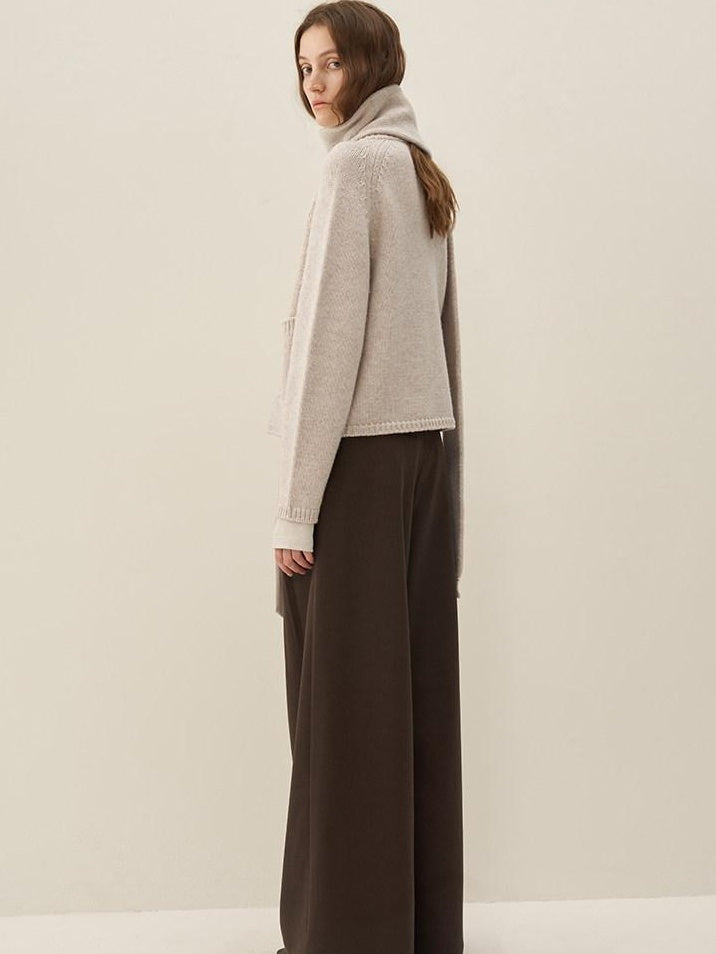 someone sometimes Wool Blend Button Front Round Neck Long Sleeve Commuter Oatmeal Beige Cardigans