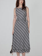 fano Plaid Waist Defining Korean Office A Line Round Neck Casual Women Maxi Dresses