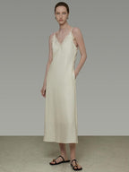 unspoken Embroidered Tencel A Line Cami V-neck Natural Waist Office White Maxi Dresses