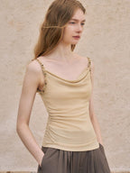 someonesometimes Pleated Zipper Slim Fit Chic Minimalist Women Recycled Fabric Camisoles