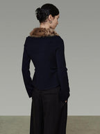 unspoken Warm Fur Collar Slim Cropped Workwear Women Cotton Leopard Navy Cardigans