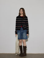 Lofi choose Stretch Animal Print Loose Casual Long Sleeve Crew Neck Women Black Cardigans