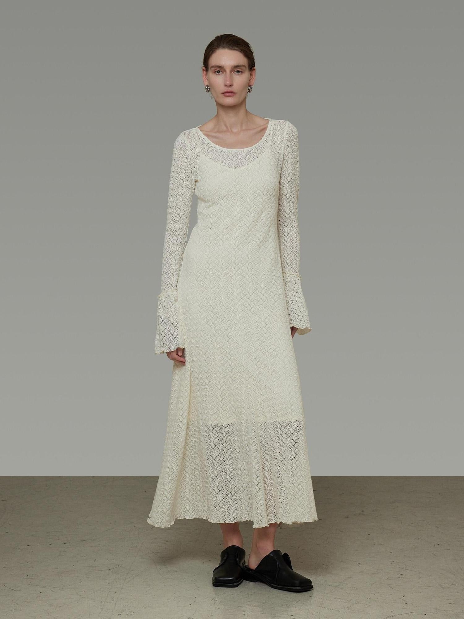 unspoken Breathable Comfortable Commuter Cutout Waist Bell Sleeve Maxi Dresses