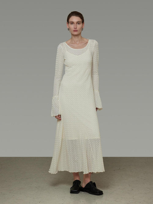 unspoken Breathable Comfortable Commuter Cutout Waist Bell Sleeve Maxi Dresses