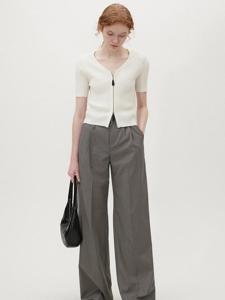 fano Soft Minimalist V-neck Cropped Short Sleeve White Polyester Blend Cardigans