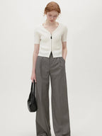 fano Soft Minimalist V-neck Cropped Short Sleeve White Polyester Blend Cardigans