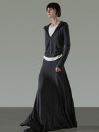 unspoken Soft Viscose Two Piece Hooded Zip Up Loose Minimal Female Deep Gray Lounge Sets
