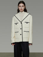 unspoken Lambswool Blend Tailored Loose Minimal Notch Collar Officewear Women Wool Coats