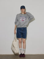 Lofi choose 100% Cotton Loose Fit Crewneck Pullover Commuter Women Blue Gray Sweatshirt