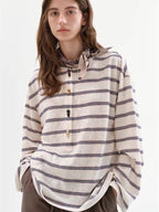 fano Cotton Blend Relaxed Loose Round Neck Women Striped Long Sleeve T-Shirts