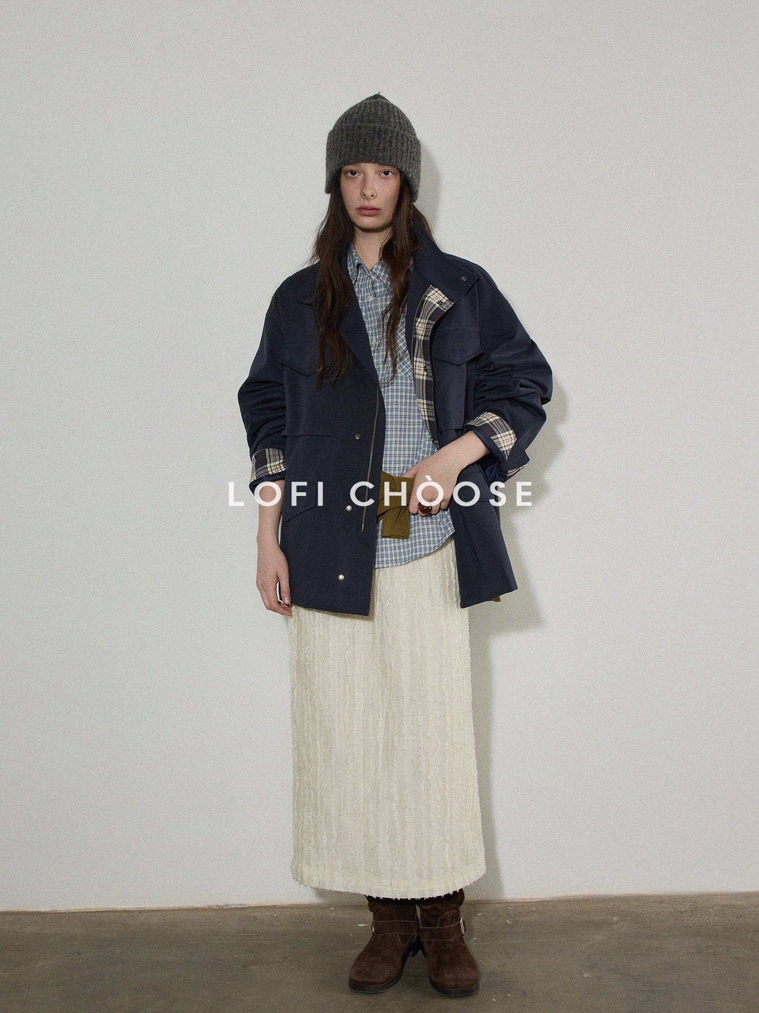 Lofi choose Breathable Lyocell Blend Pleated Loose Commuter Elastic Waist Maxi Skirts