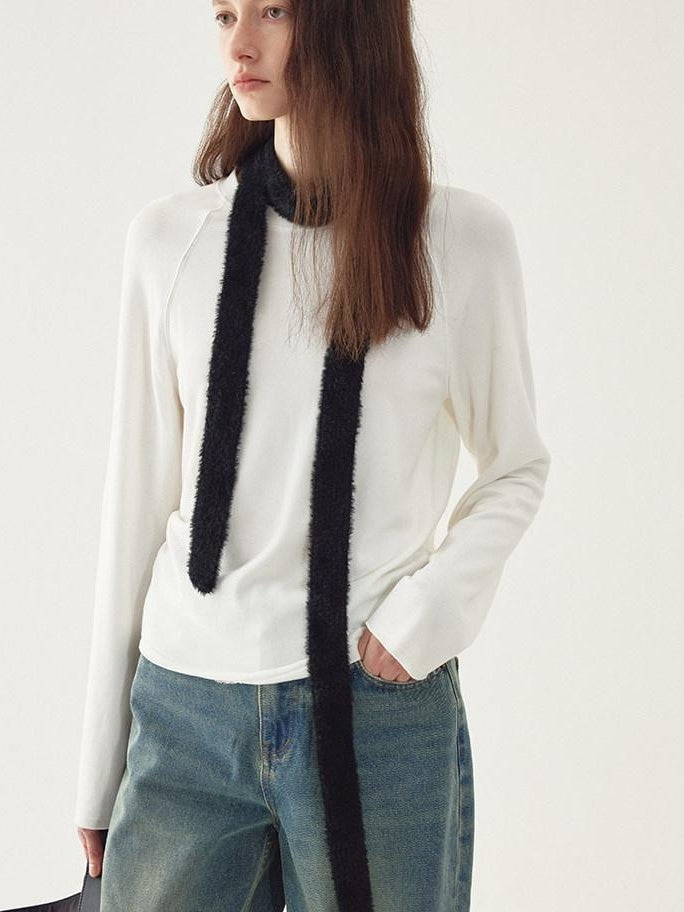 fano Soft Faux Cashmere Commuter Loose Fit Women Round Neck Long Sleeve T-Shirts