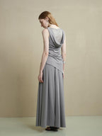 someonesometimes Slim Stretch Office Patchwork Two Piece Women Heather Gray Top & Skirt Sets
