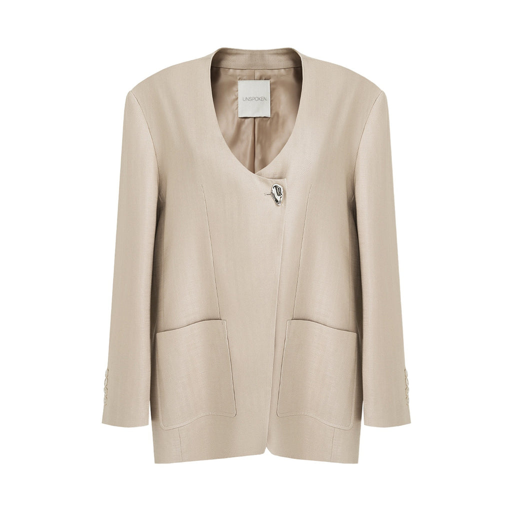 unspoken_Breathable_Tencel_Loose_Collarless_No_Button_Minimalist_Beige_Women_Blazers_MISSTT