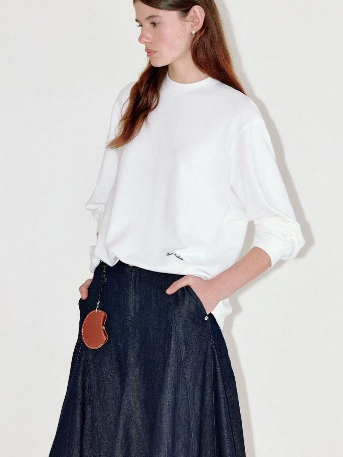 fano Embroidered Cotton Blend Relaxed Loose Womens Casual Long Sleeve T-Shirts