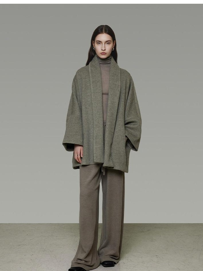 unspoken Soft Wool Blend Tailored Cut Minimal Commuter Loose Fit Tobacco Green Wool Coats
