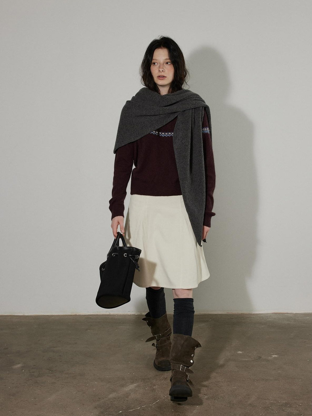 Lofi choose Pure Cotton High Waist Flared Loose Fit Women Office Off White Midi Skirts