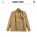 audreyyang Slimming Loose Cuffed Sleeves Button Women Mustard Green Leather Jackets