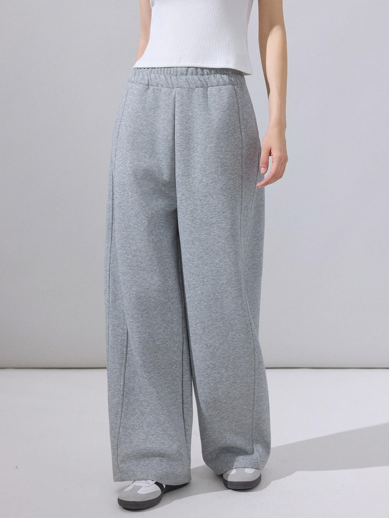 ikyou Durable Cotton Blend Relaxed Straight Leg Natural Waist Pockets Gray Sweatpants
