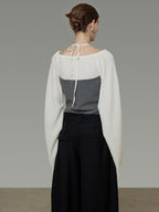 unspoken Breathable Cotton Contrast V-neck Loose Longsleeve Tie Front Women Blouses