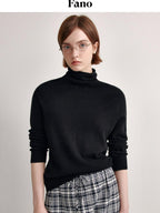 fano 100 Percent Wool High Neck Straight Minimalist Commuter Women Pullover Sweaters