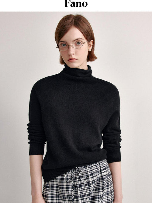 fano 100 Percent Wool High Neck Straight Minimalist Commuter Women Pullover Sweaters