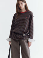 fano Comfort Cotton Stretch Striped Korean Loose Fit Women Long Sleeve T-Shirts