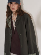 Lofi choose Cotton Blend Button Collar Loose Commuter Womens Purple Long Sleeve T-Shirts