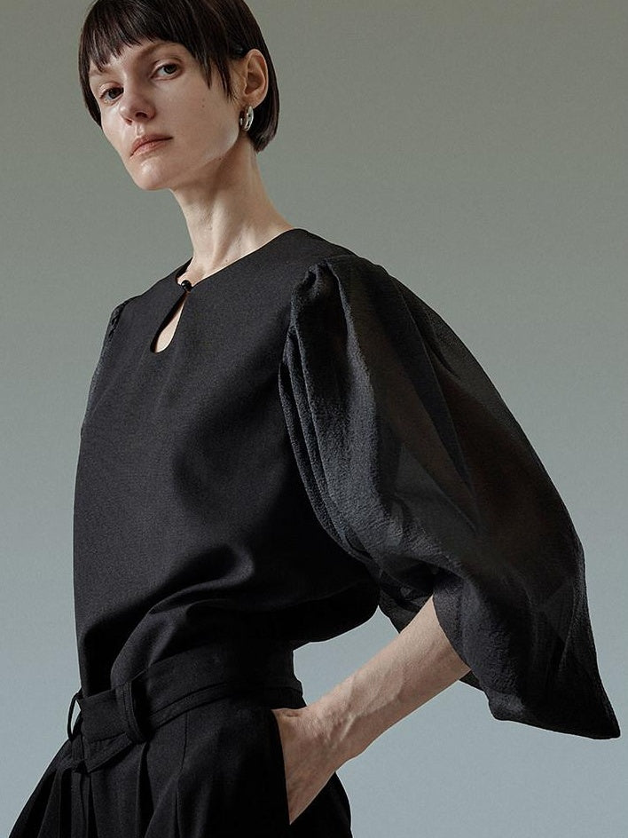 unspoken Breathable Original Loose Spliced Lantern Sleeve Pullover Polyester Blouses