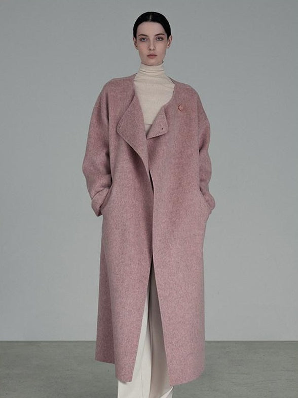 unspoken Pure 100 Wool Pockets Longline Straight Minimalist Commuter Women Wool Coats