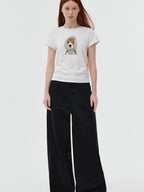 fano Soft Cotton Korean Slim Round Neck Animal Print Women Short Sleeve T-Shirts