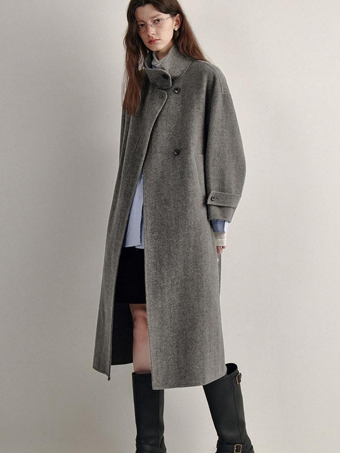 fano 100 Percent Sheep Wool Longline Minimal Commuter Straight Cut Women Wool Coats