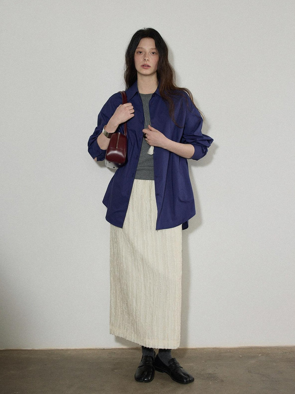 Lofi choose Breathable Lyocell Blend Pleated Loose Commuter Elastic Waist Maxi Skirts