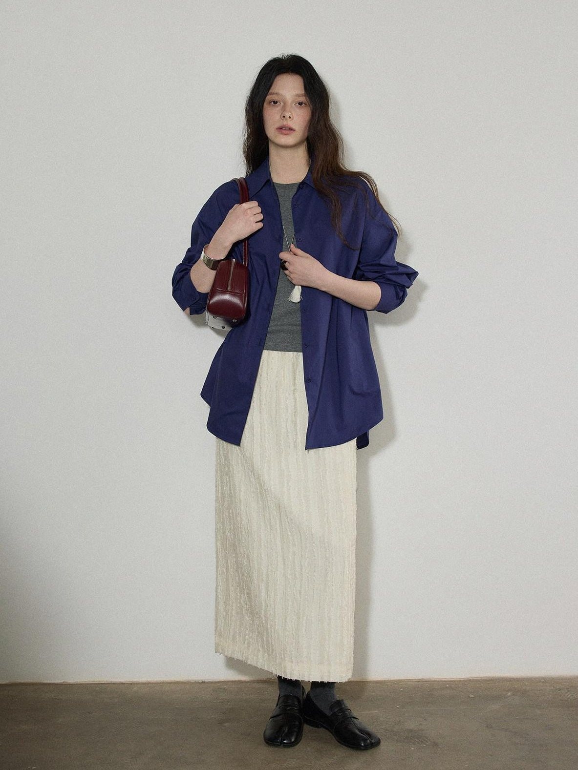 Lofi choose Breathable Lyocell Blend Pleated Loose Commuter Elastic Waist Maxi Skirts