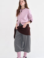 fano Durable Pure Sheep Wool Slouchy Crew Neck Buttoned Pink Knit Women Cardigans