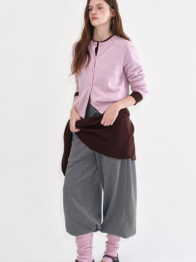 fano Durable Pure Sheep Wool Slouchy Crew Neck Buttoned Pink Knit Women Cardigans