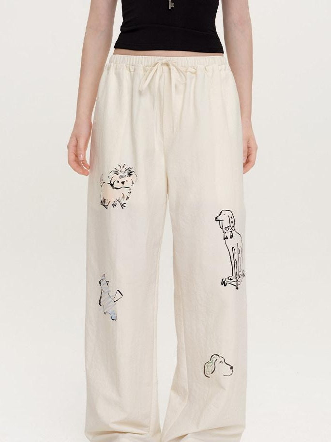 fano Lightweight Nylon Blend Korean Commuter Wide Leg Waist Zip Fly Sweatpants