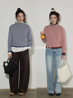 Lofi choose Acrylic Cotton Soft Striped Loose Fit Pullover Commuter Style Women Sweaters
